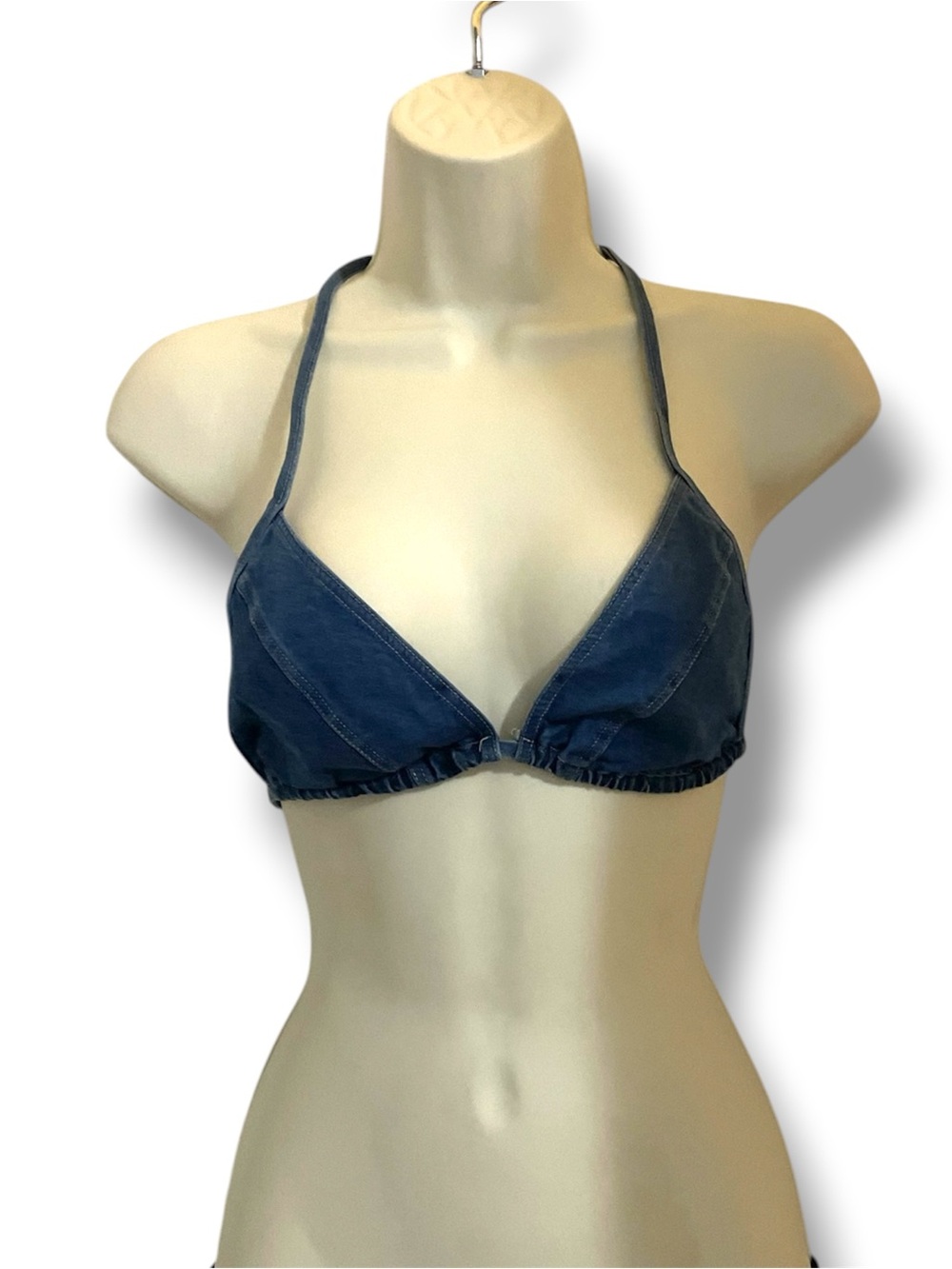Denim Triangle Bikini Top - Navy Blue Small